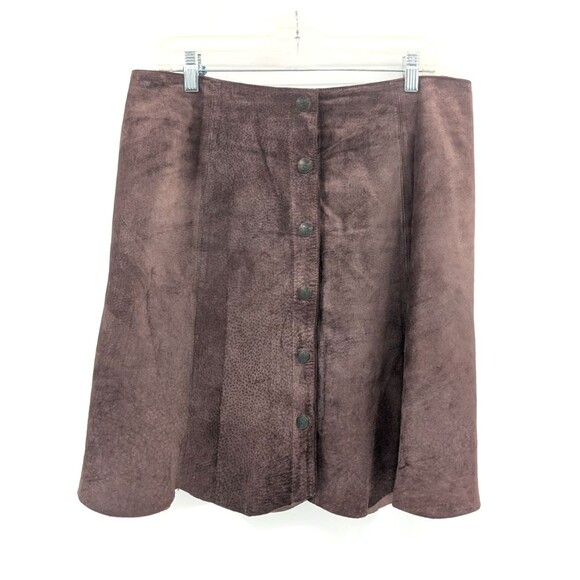 Diana Marco Vtg Suede Leather Lined Button Up Scallop Hem Brown Skirt Size XL - Picture 1 of 8